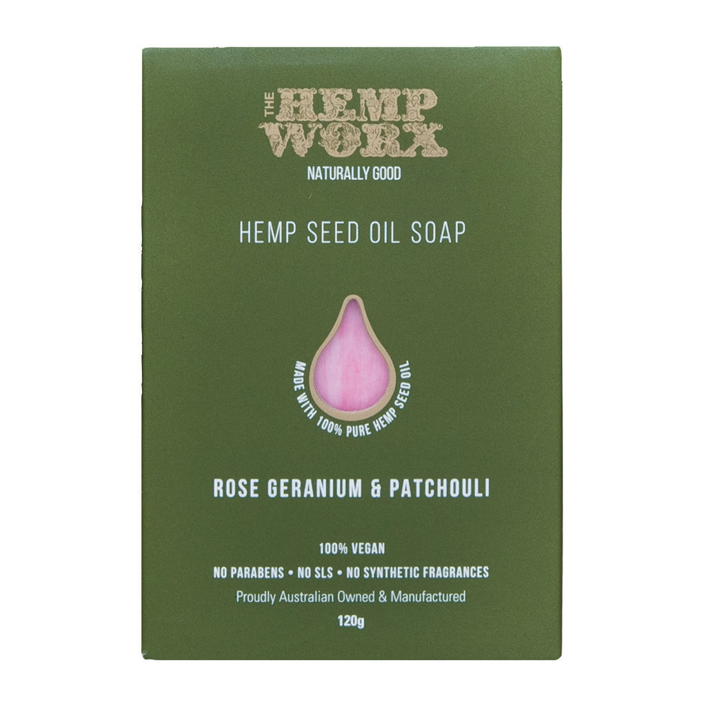 Hemp Worx Hemp Seed Oil Rose Geranium & Patchouli Soap 120g