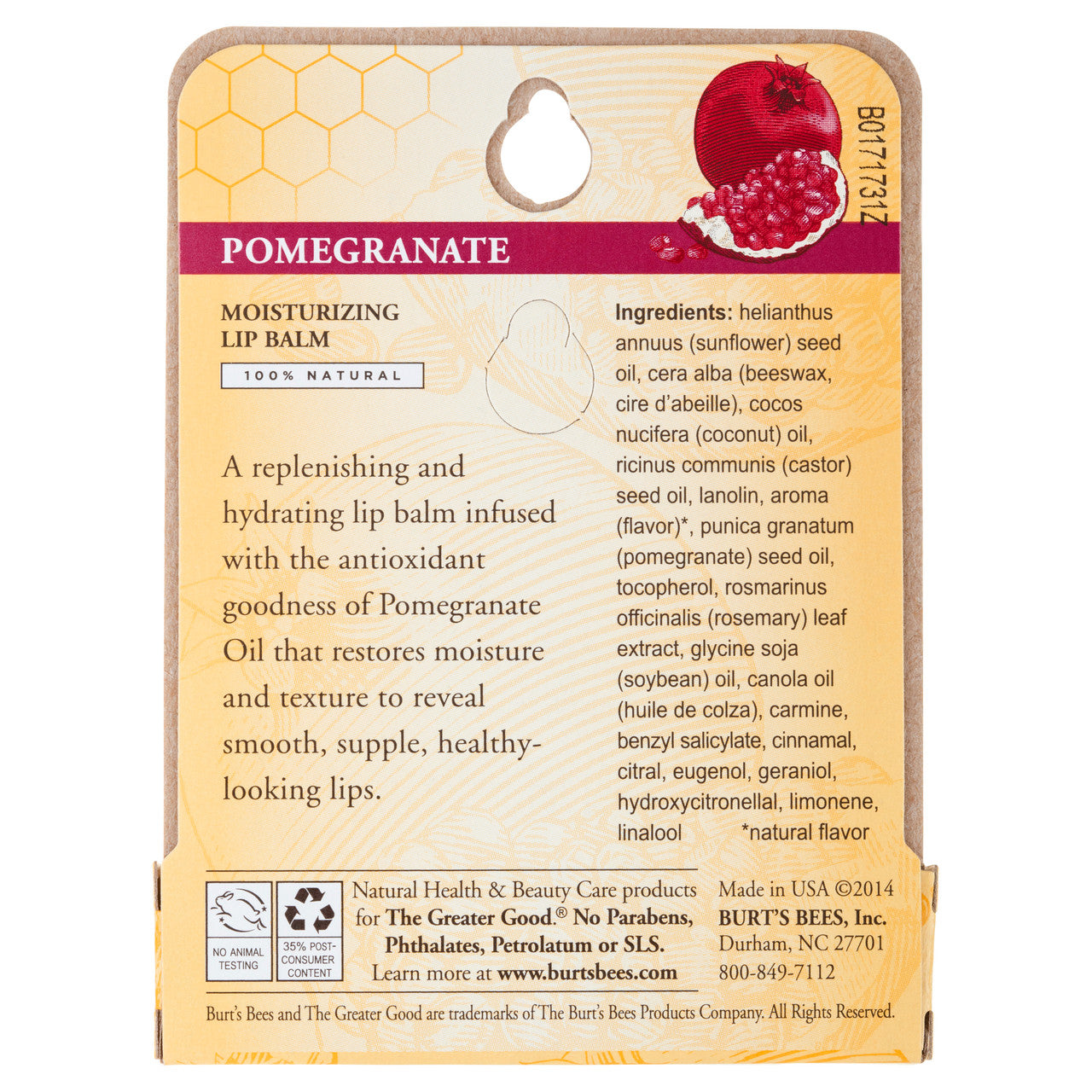Burts Bees 100% Natural Pomegranate Lip Balm 4.25g