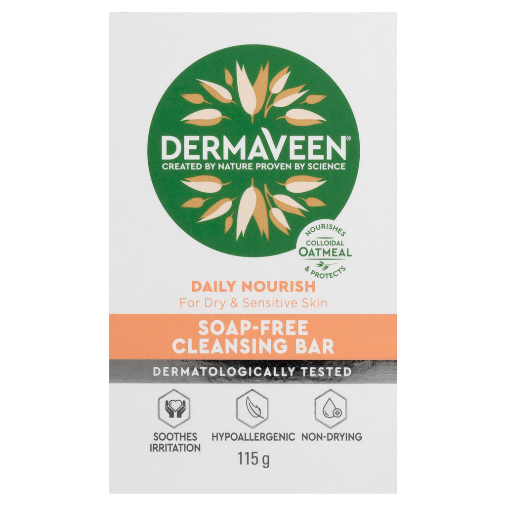 DermaVeen Daily Nourish Soap-Free Cleansing Bar for Dry & Sensitive Skin 115g