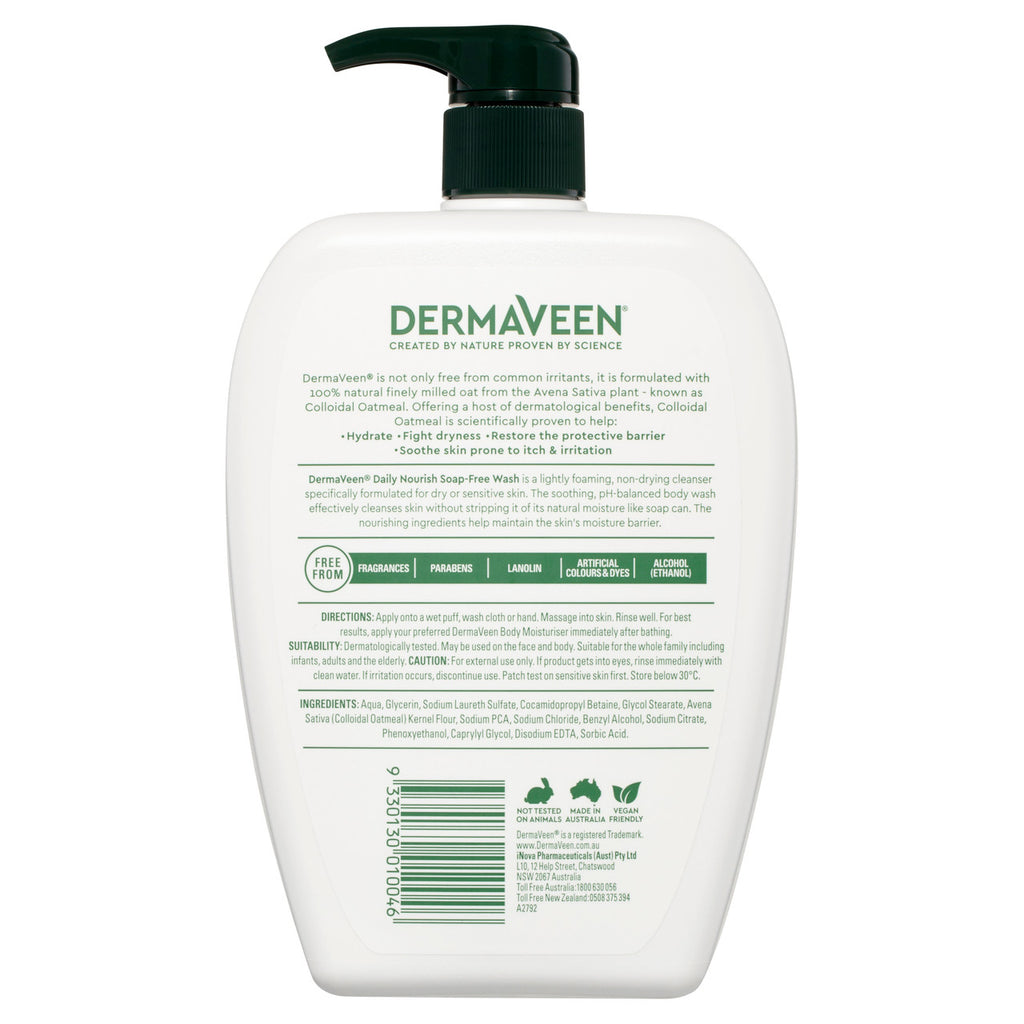 DermaVeen Daily Nourish Soap-Free Wash for Dry & Sensitive Skin 1L