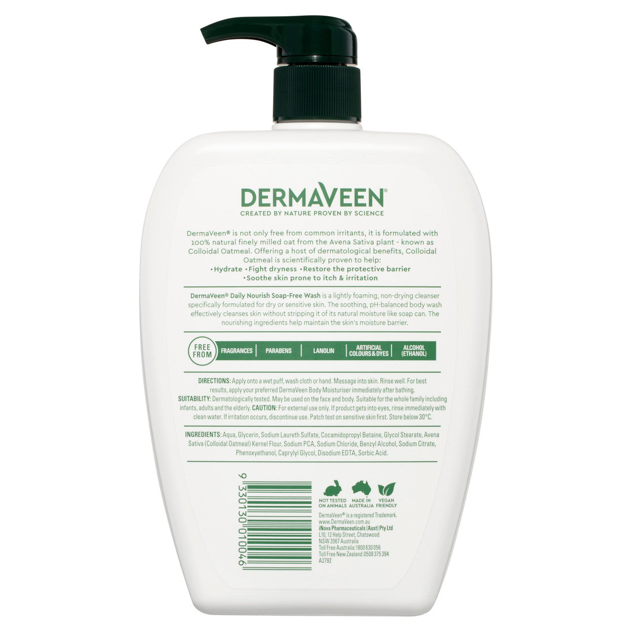 DermaVeen Daily Nourish Soap-Free Wash for Dry & Sensitive Skin 1L
