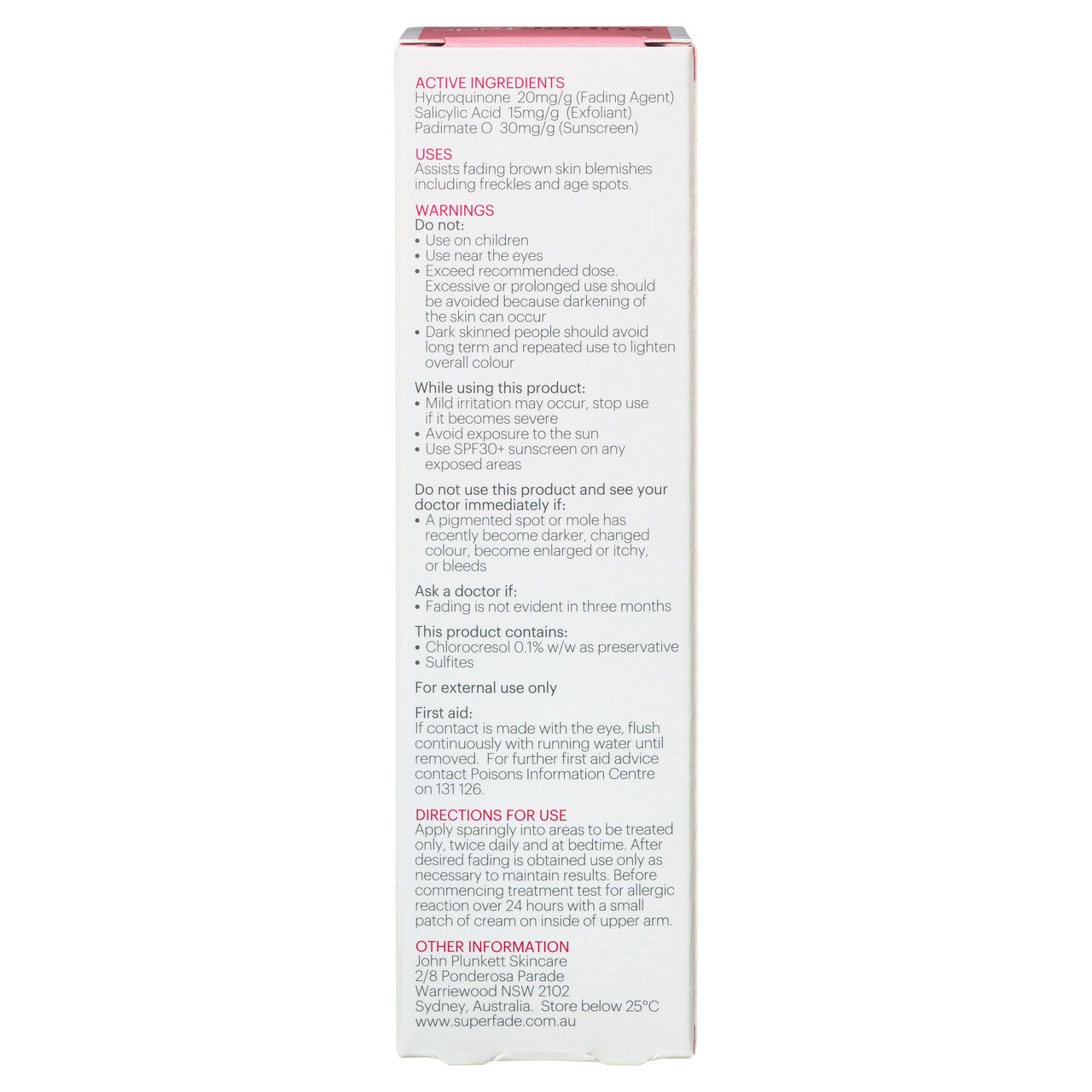 John Plunkett's Superfade Face Treatment Cream 20mL