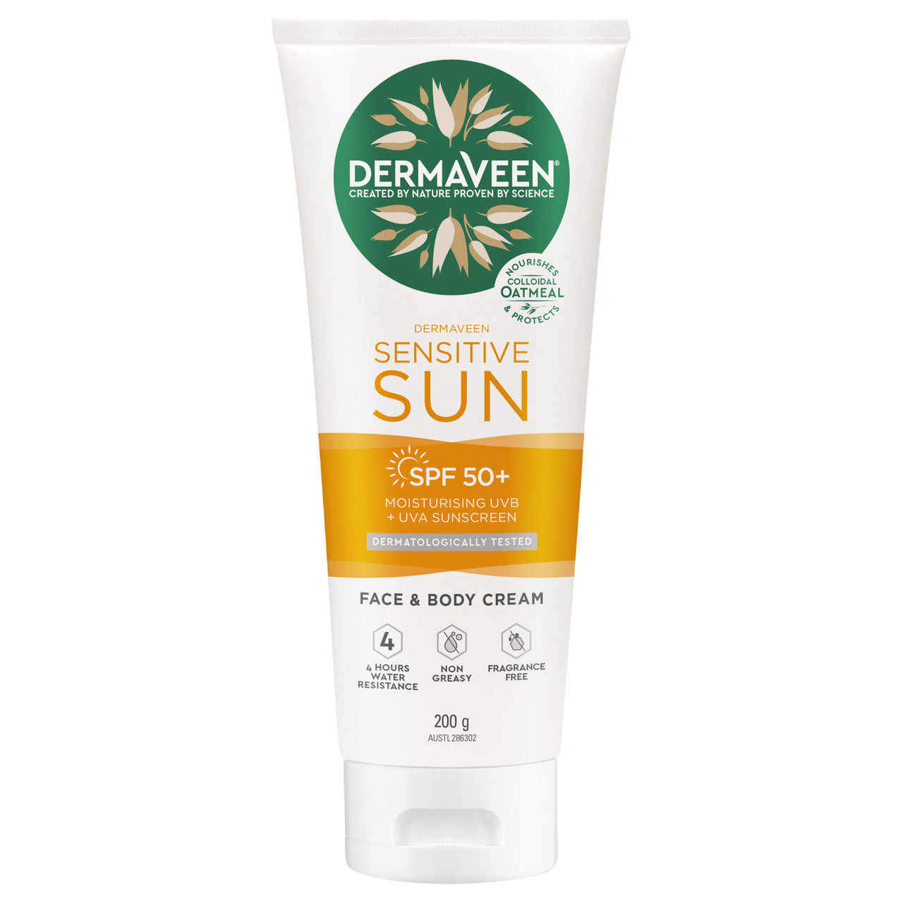 DermaVeen Sensitive Sun SPF 50+ Moisturising UVB + UVA Sunscreen 200g