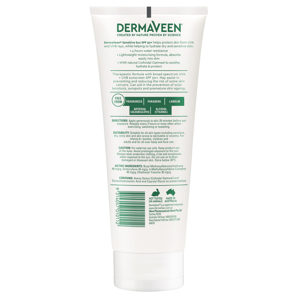 DermaVeen Sensitive Sun SPF 50+ Moisturising UVB + UVA Sunscreen 200g