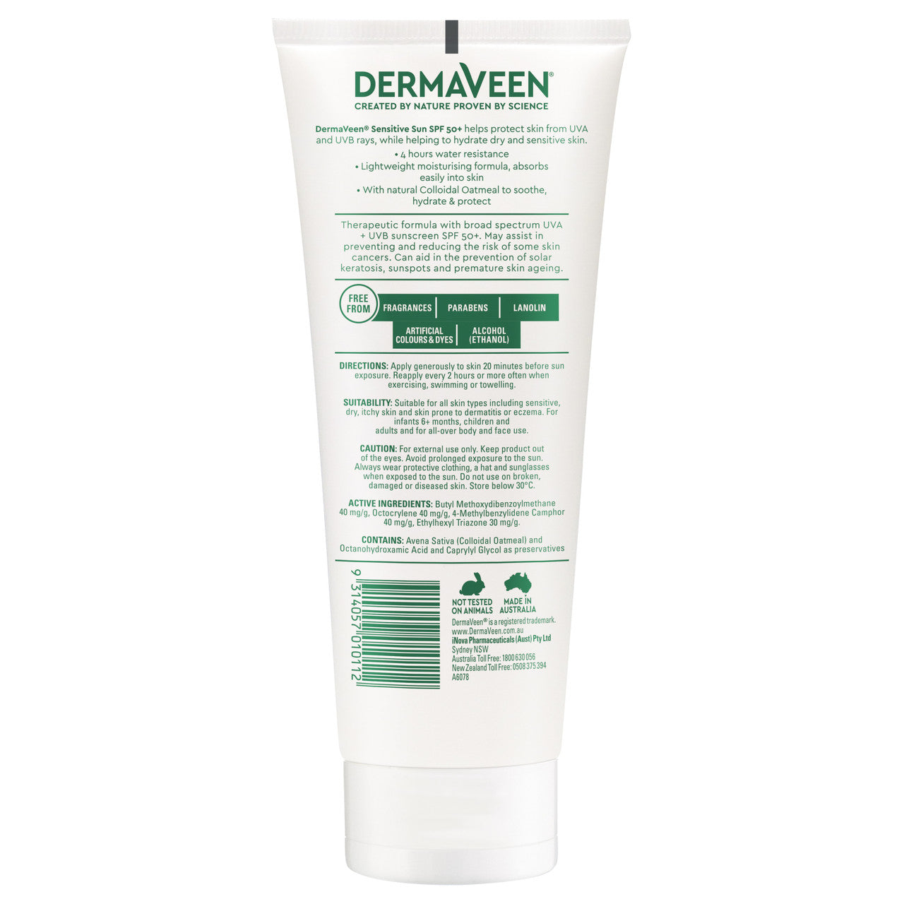 DermaVeen Sensitive Sun SPF 50+ Moisturising UVB + UVA Sunscreen 200g