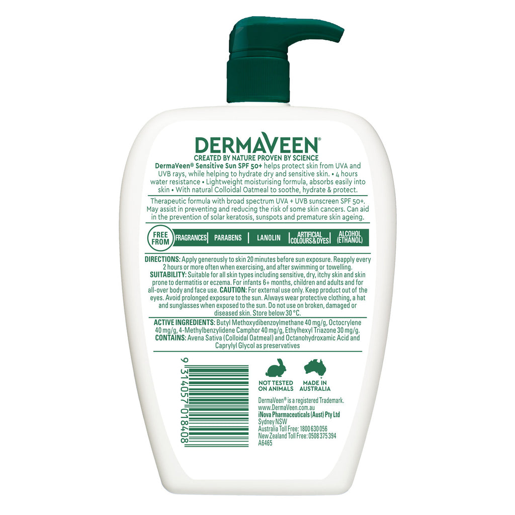 DermaVeen Sensitive Sun SPF 50+ Moisturising UVB + UVA Sunscreen 500g