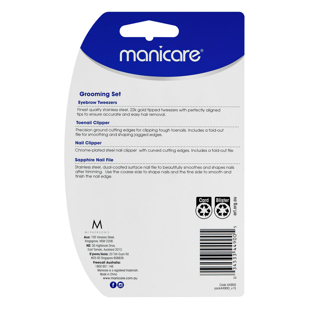 Manicare Grooming Set, Manicure and Pedicure, 4 PCE 