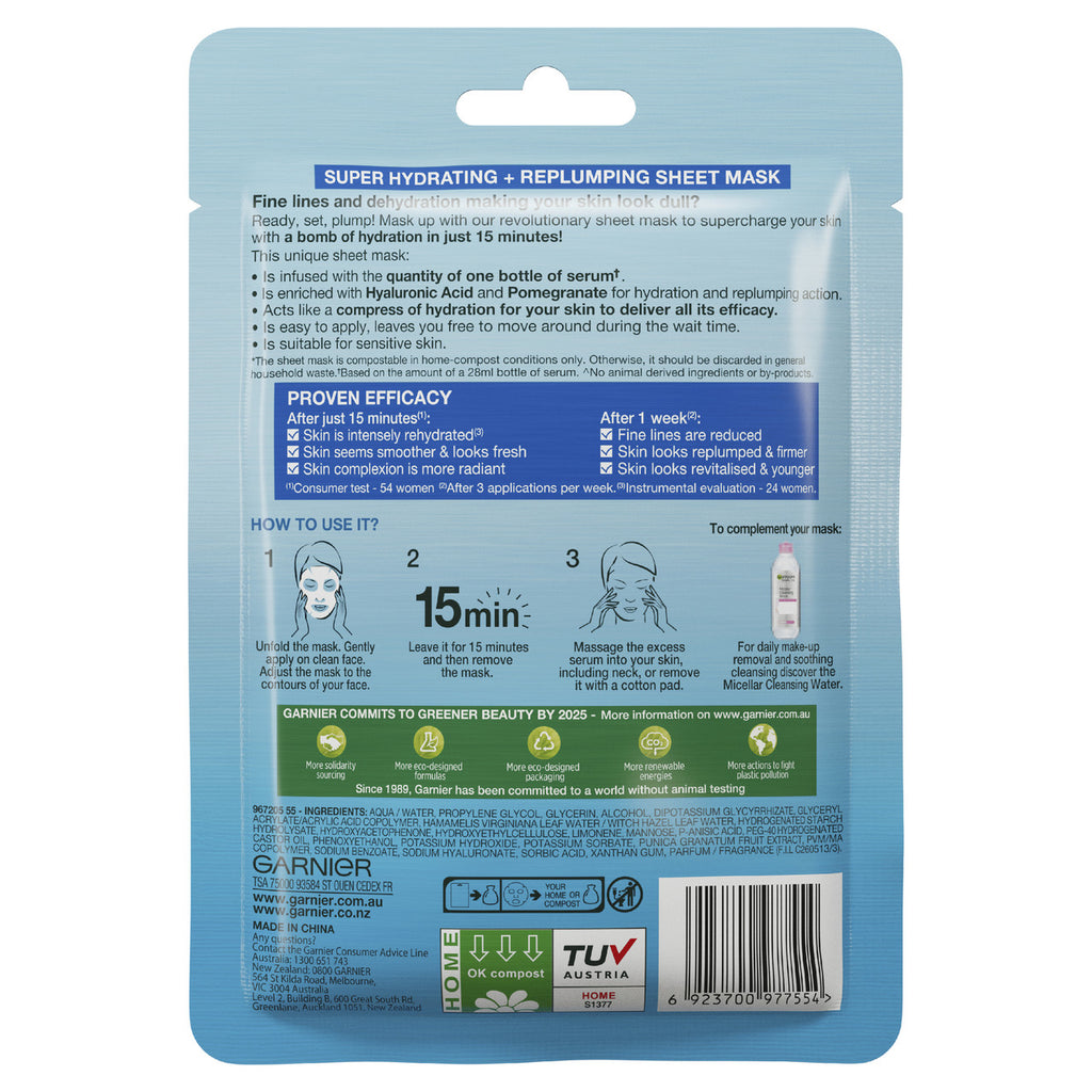 Garnier Hydra Bomb Hyaluronic Acid + Pomegranate Sheet Mask 28g