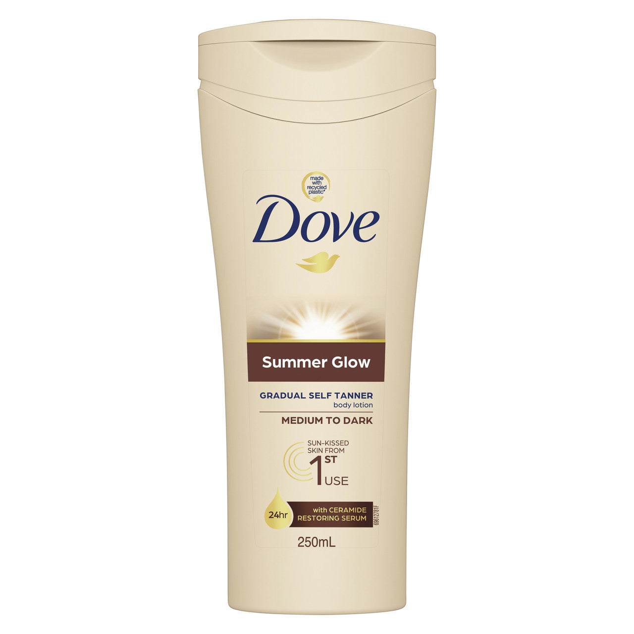Dove Summer Glow Gradual Self Tanner Body Lotion sun-kissed skin from first use Medium to Dark 24-hour nourishment for moisturising skin care 250 mL