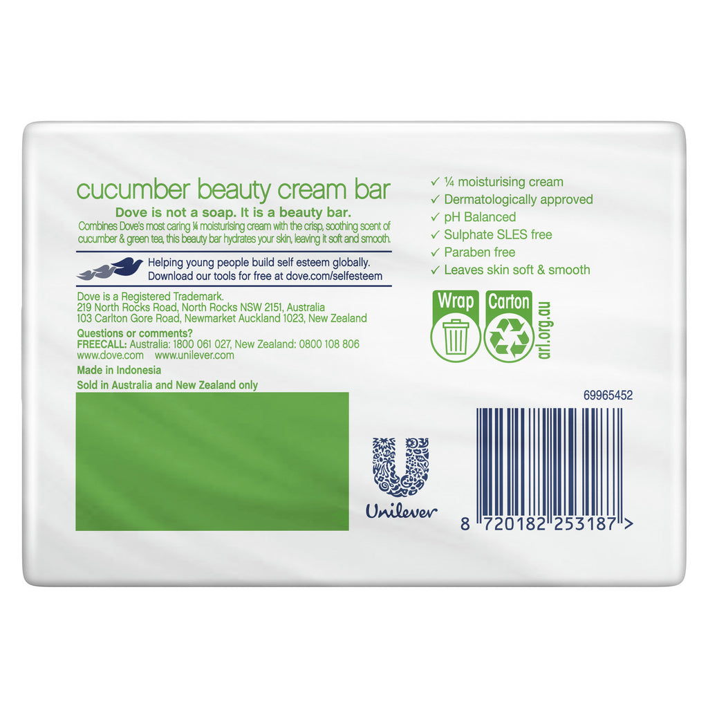 Dove  Beauty Cream Bar for soft, smooth, healthy-looking skin Cucumber with ¼ moisturising cream 4 x 90 g