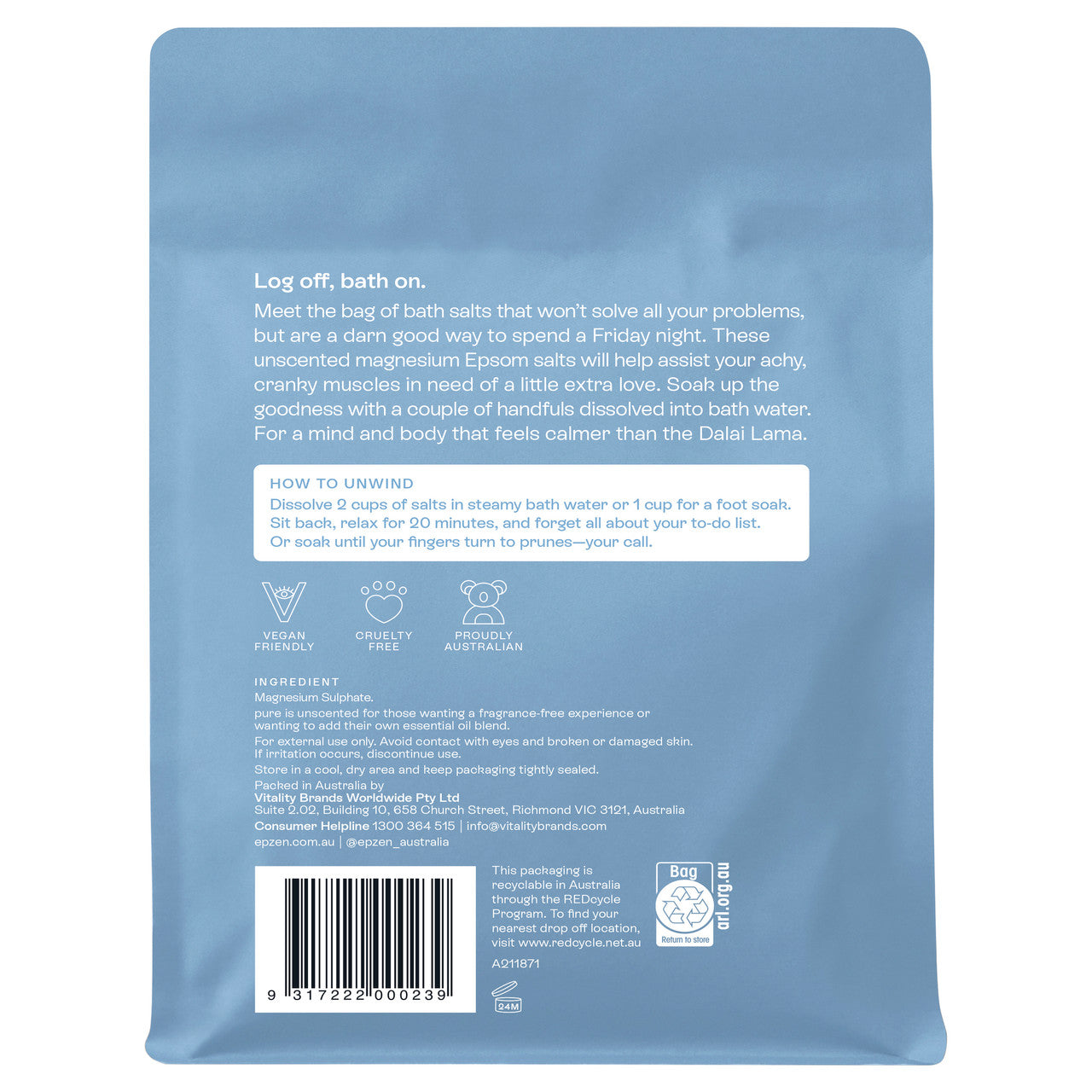 epzen Pure Magnesium Epsom Salts 900g