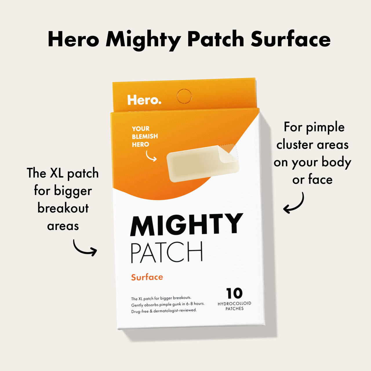 Hero Mighty Patch Surface Pimple Patches | Face Body & Back | XL-Sized | 10 pack