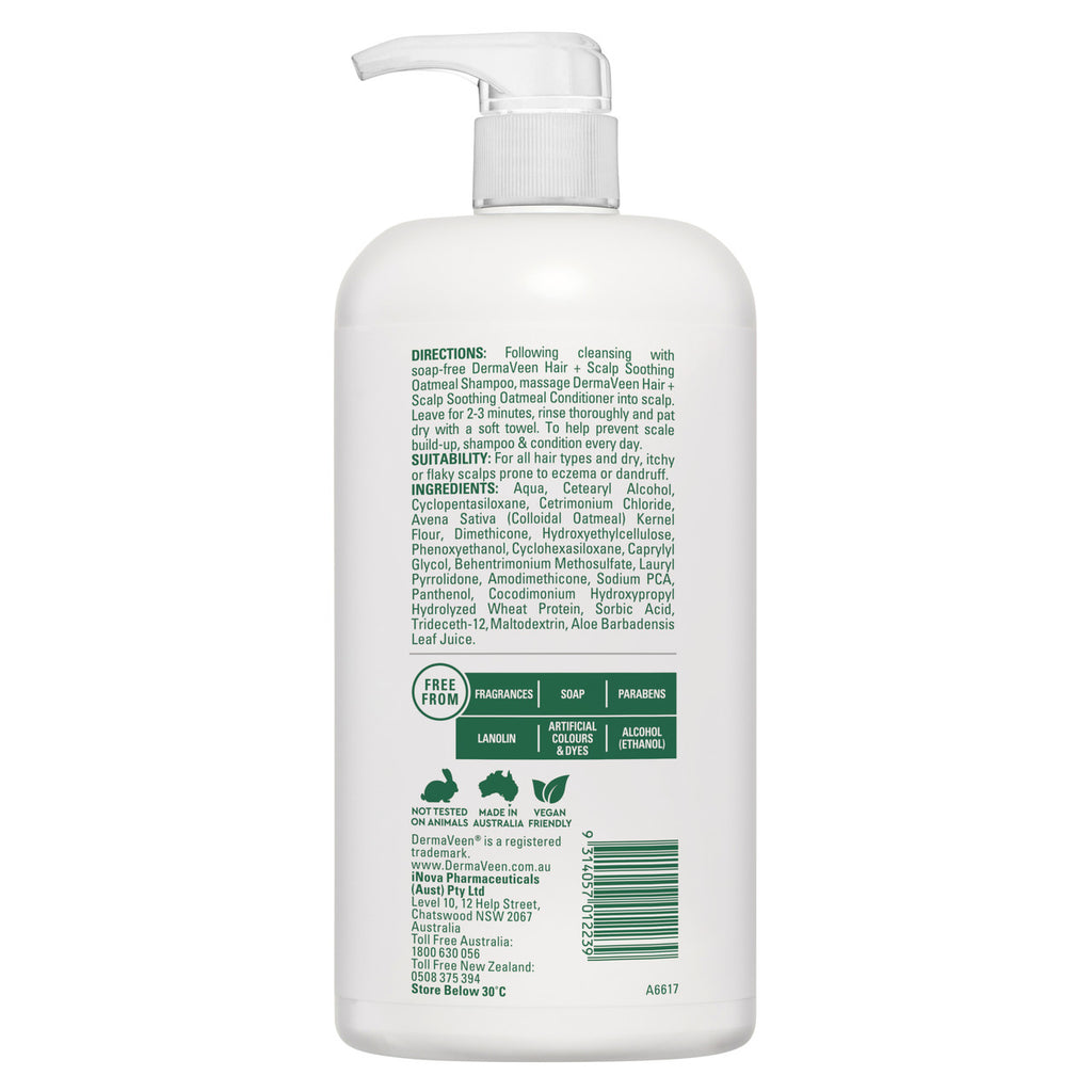 DermaVeen Hair + Scalp Soothing Oatmeal Conditioner for Dry, Flaky or Sensitive Scalps 1L