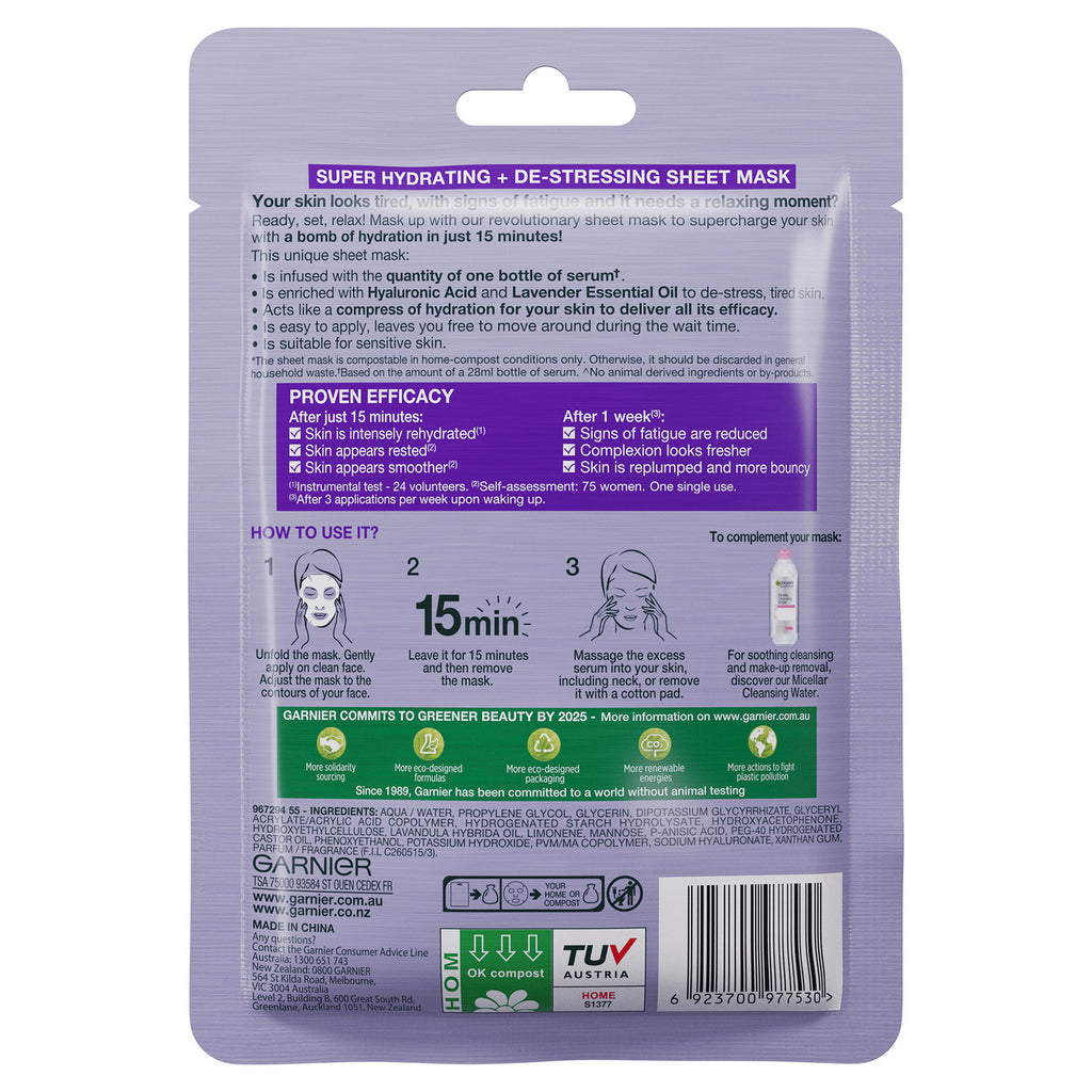 Garnier Hydra Bomb Hyaluronic Acid + Lavender Sheet Mask 28g