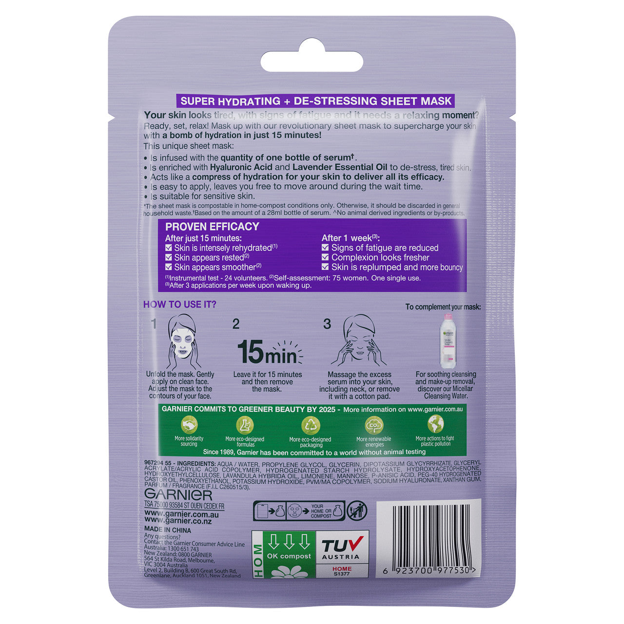 Garnier Hydra Bomb Hyaluronic Acid + Lavender Sheet Mask 28g