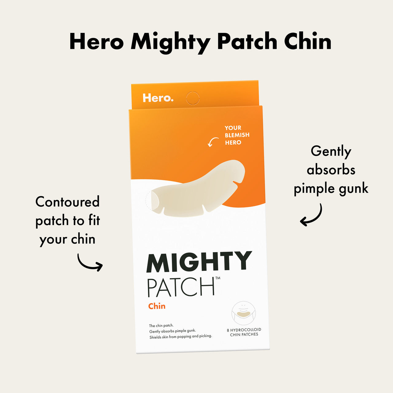 Hero Mighty Patch Chin Pimple Patches | Contour To Face | Large Patch | 8 pack