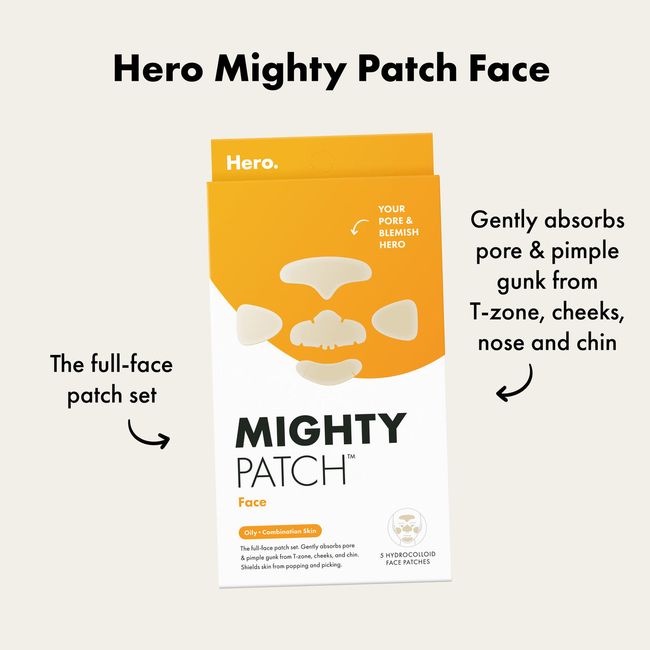 Hero Mighty Patch Face Pimple Patches | Nose Chin Cheeks Forehead | 5 pack