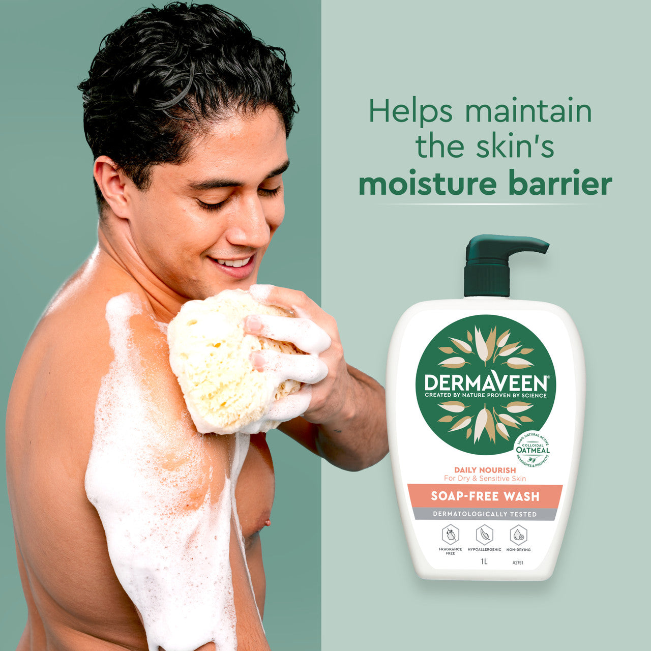 DermaVeen Daily Nourish Soap-Free Wash for Dry & Sensitive Skin 1L