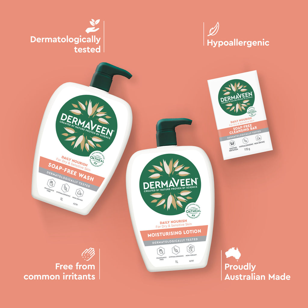 DermaVeen Daily Nourish Soap-Free Wash for Dry & Sensitive Skin 1L