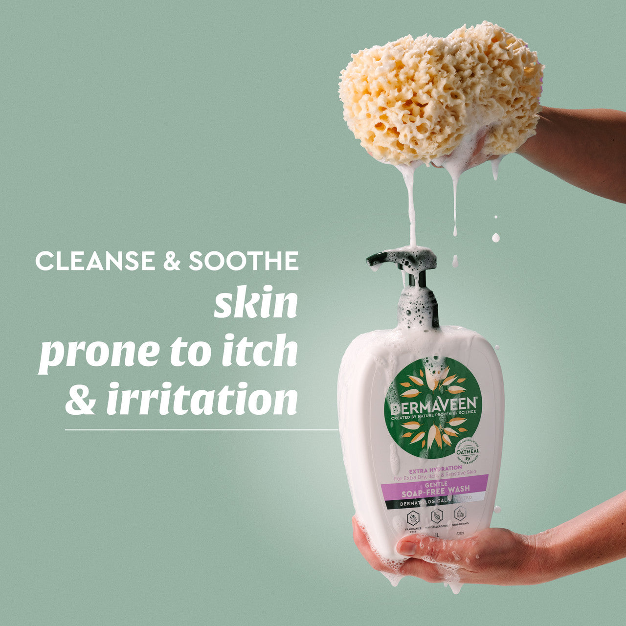 DermaVeen Extra Hydration Gentle Soap-Free Wash for Extra Dry, Itchy & Sensitive Skin 1L