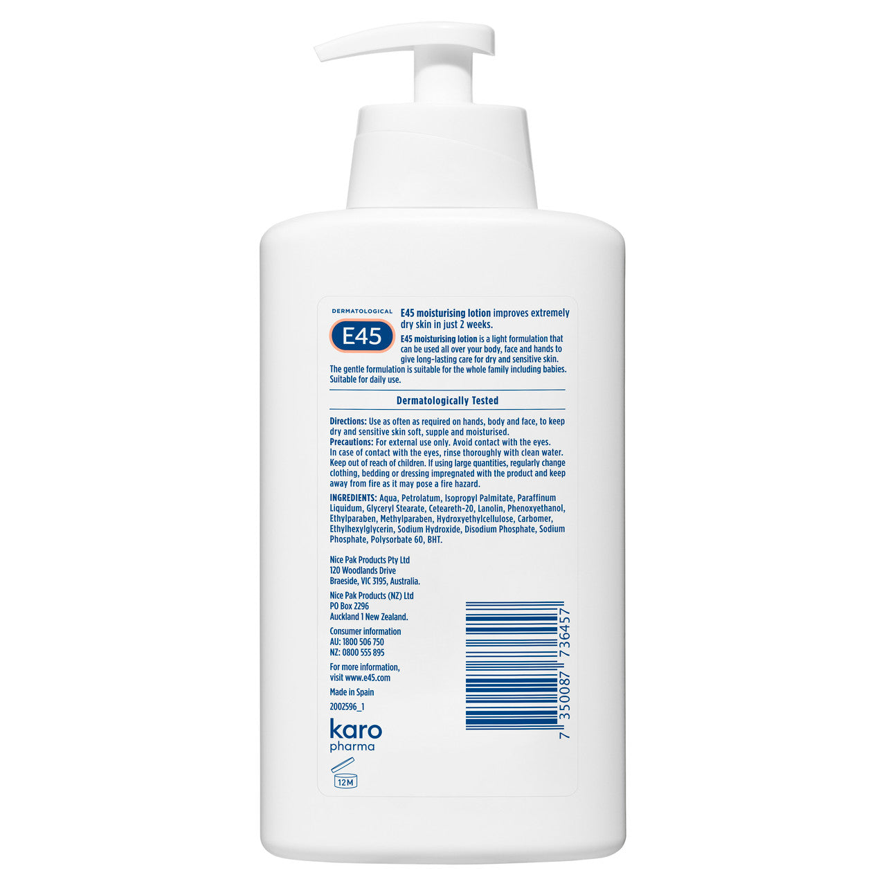 E45 Moisturising Lotion for Dry and Sensitive Skin 500mL