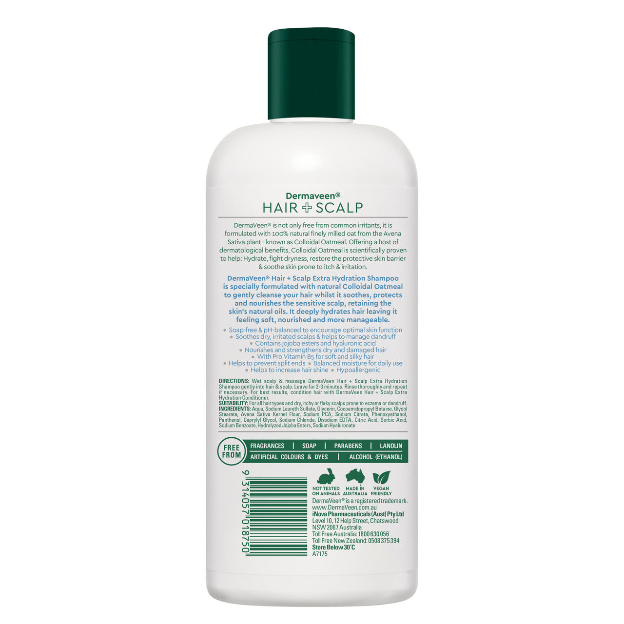 DermaVeen Hair + Scalp Extra Hydration Shampoo For Sensitive Scalps and Dry Hair 500mL