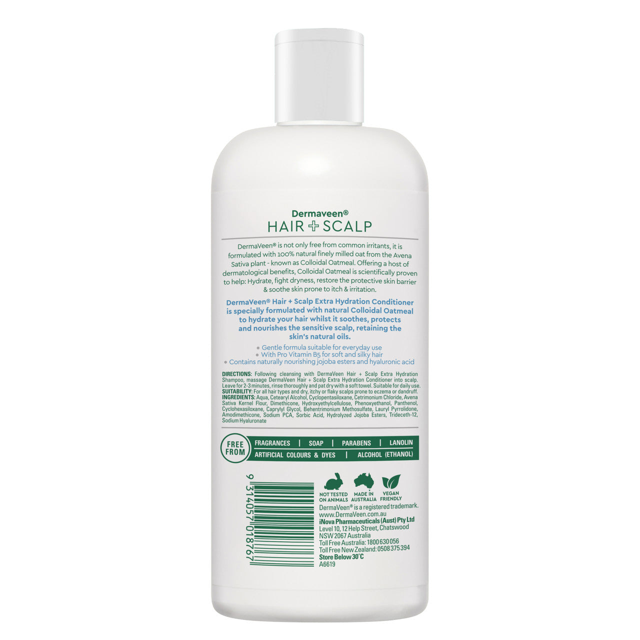 DermaVeen Hair + Scalp Extra Hydration Conditioner For Sensitive Scalps and Dry Hair 500mL