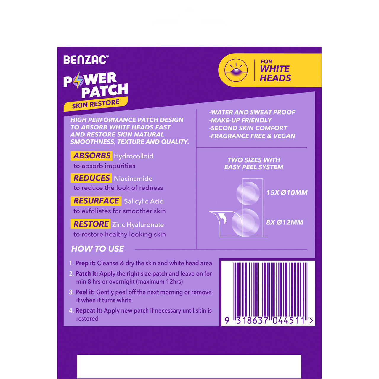 Benzac Power Patches Skin Restore, Hydrocolloid Pimple Patches, For All Skin Types