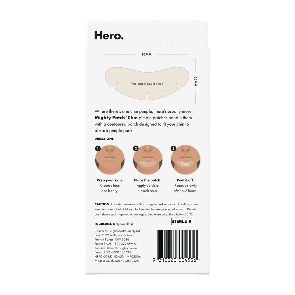 Hero Mighty Patch Chin Pimple Patches | Contour To Face | Large Patch | 8 pack