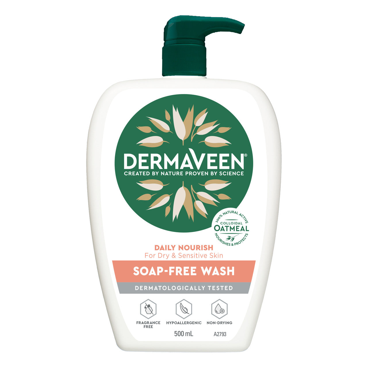 DermaVeen Daily Nourish Soap-Free Wash for Dry & Sensitive Skin 500mL