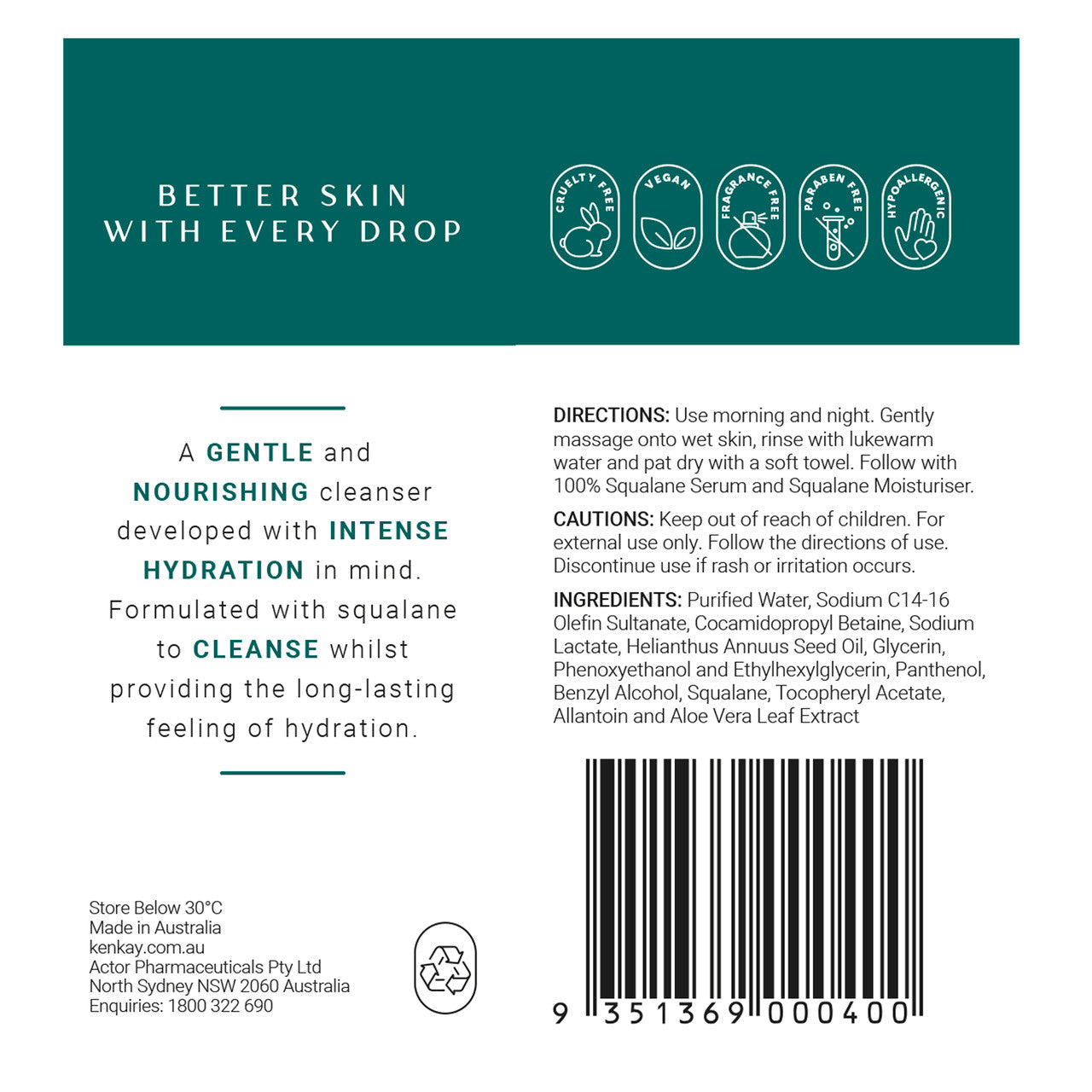 Kenkay Squalane Facial Cleanser 325ml 