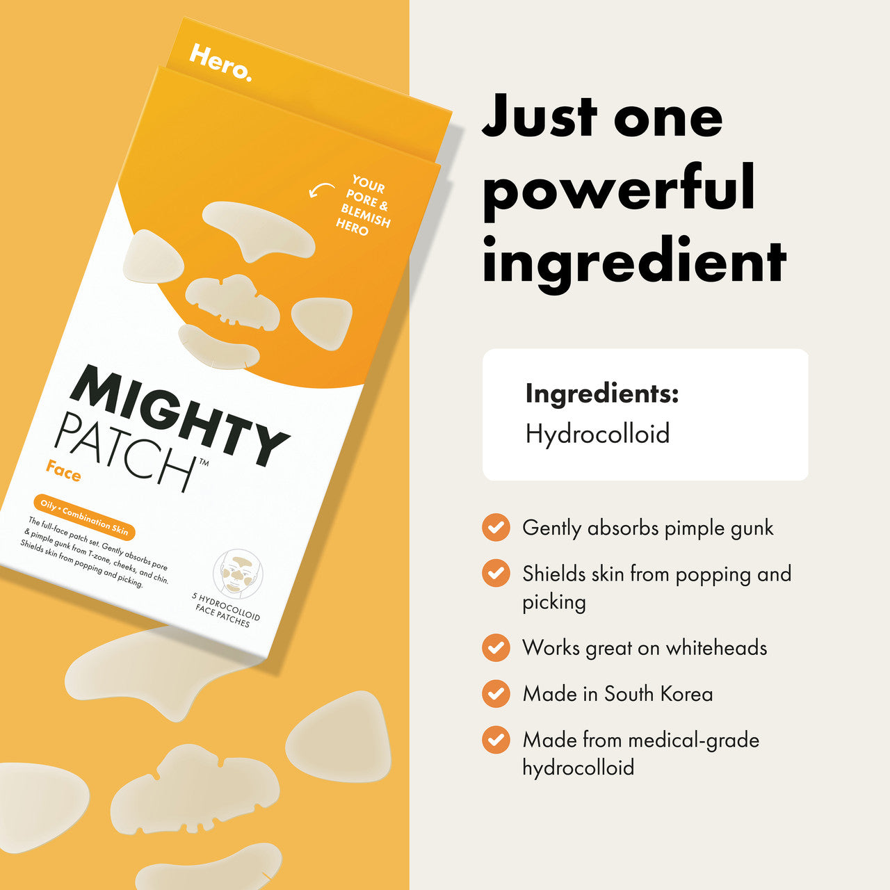 Hero Mighty Patch Face Pimple Patches | Nose Chin Cheeks Forehead | 5 pack
