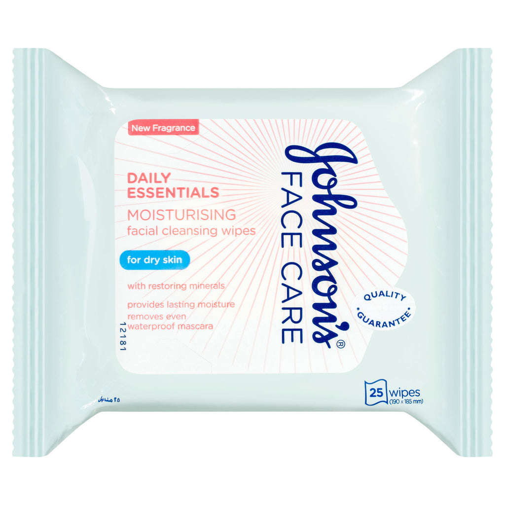 Johnson's Face Care Daily Essentials Moisturising Dry Skin Wipes 25 Pack