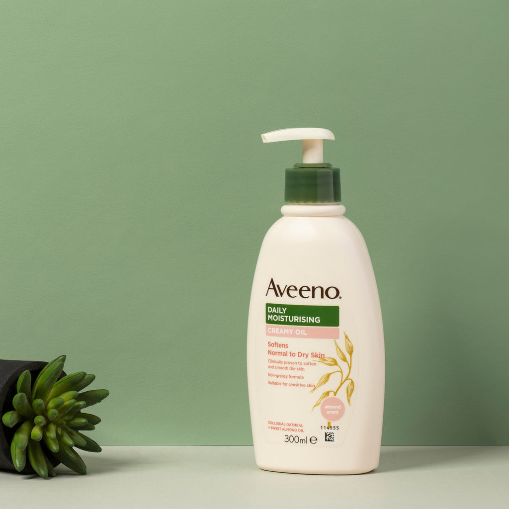 Aveeno Daily Moisturising Creamy Oil Almond Scented Body Lotion Non-Greasy 24-Hour Hydration Normal Dry Sensitive Skin 300mL