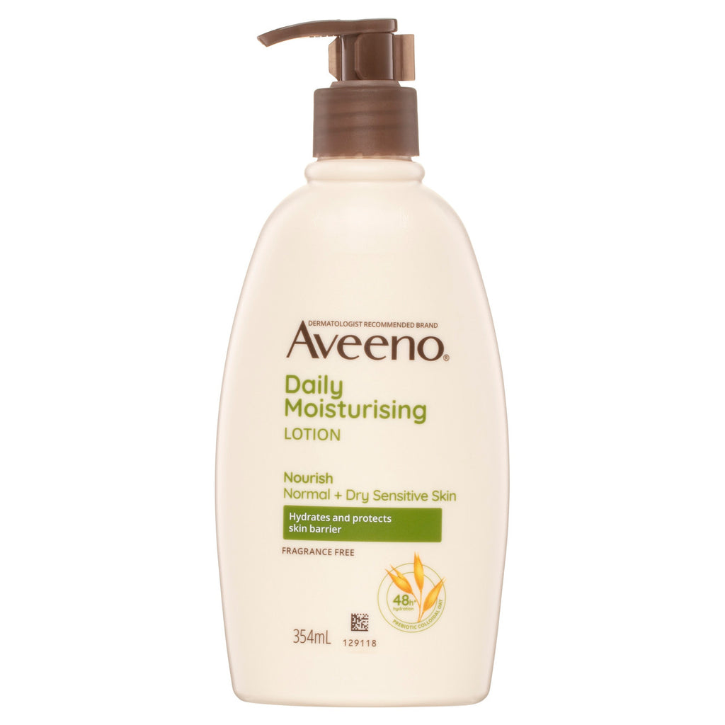 Aveeno Daily Moisturising Non-Greasy Fragrance Free Body Lotion 48-Hour Hydration Soothe Normal Dry Sensitive Skin 354mL