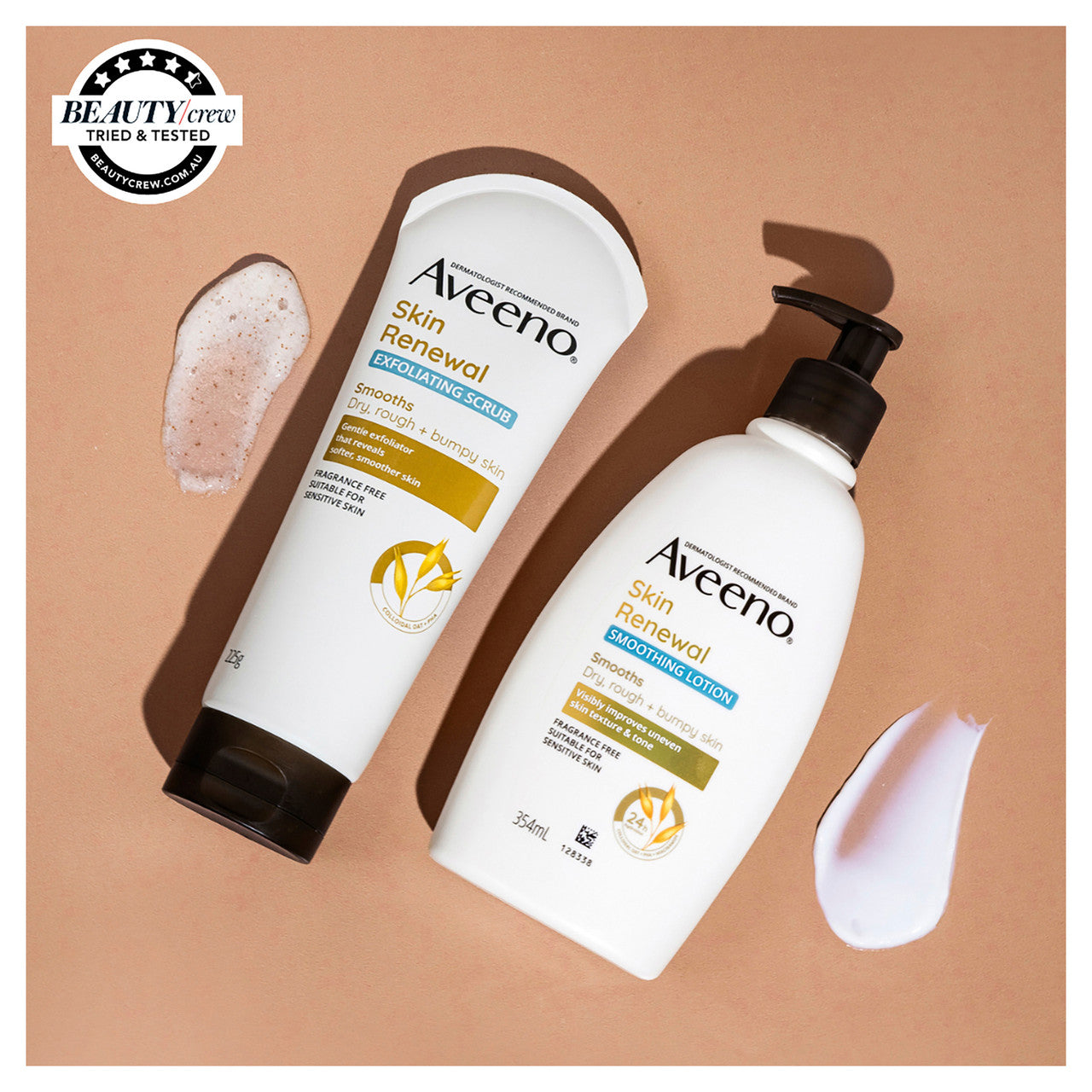 Aveeno Skin Renewal Exfoliating Body Scrub Cleanse & Resurface Dry Rough Bumpy Texture Sensitive Skin Gentle PHA 225g