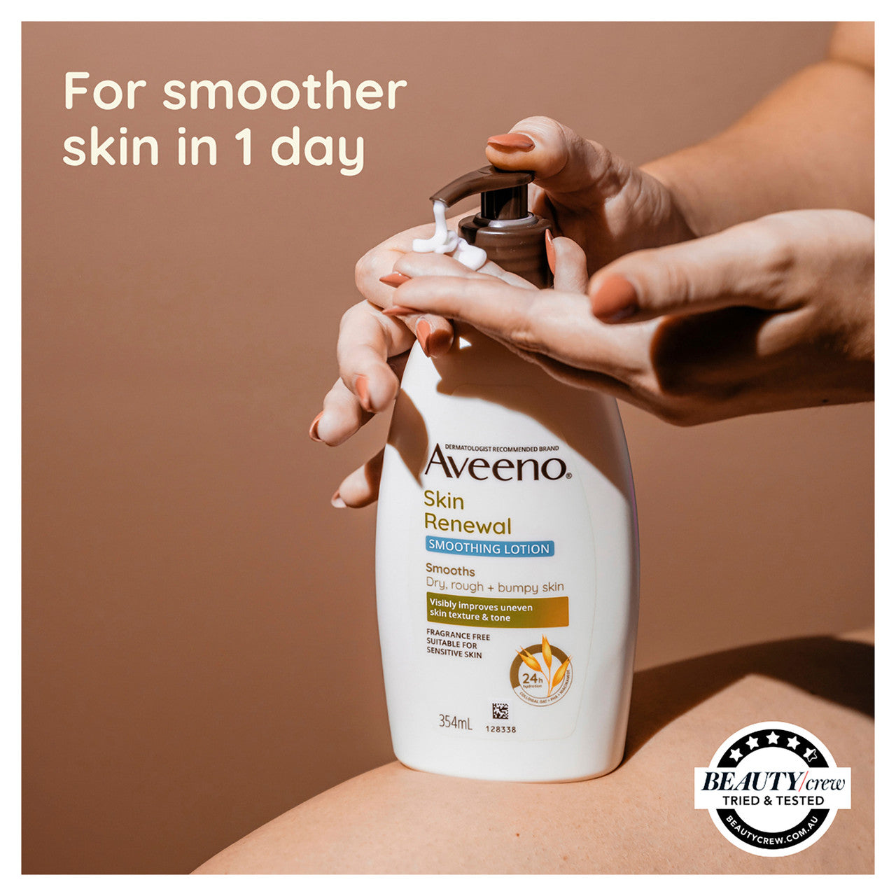 Aveeno Skin Renewal Smoothing Fragrance Free Body Lotion 24-Hour Hydration Dry Rough Bumpy Sensitive Skin Natural PHA 354mL