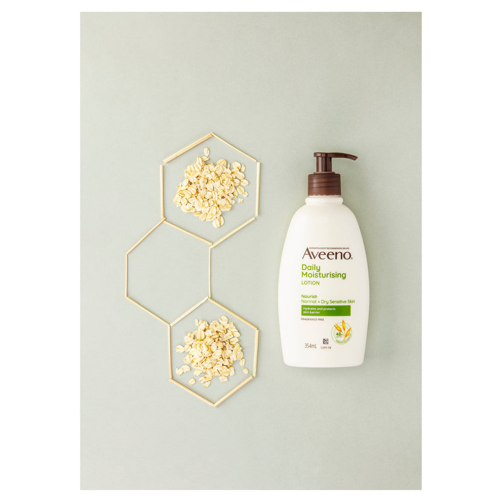 Aveeno Daily Moisturising Non-Greasy Fragrance Free Body Lotion 48-Hour Hydration Soothe Normal Dry Sensitive Skin 354mL
