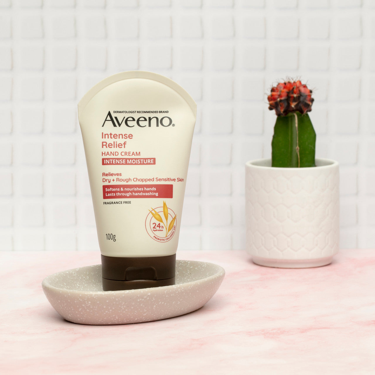 Aveeno Intense Relief Soothing Fragrance Free Hand Cream 24-Hour Moisture Protect Dry Rough Chapped Sensitive Skin 100g