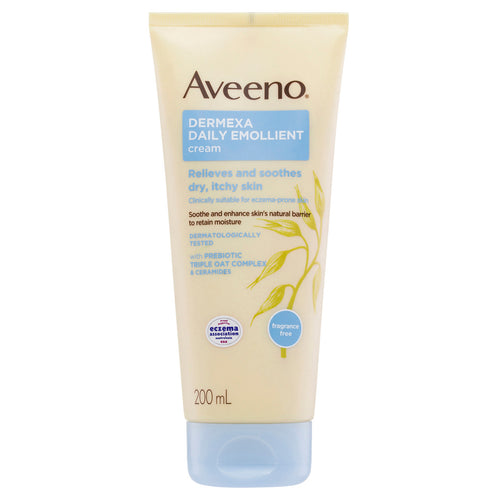Aveeno Dermexa Daily Emollient Fragrance Free Body Cream Soothe Moisturise Dry Itchy Eczema Prone Sensitive Skin 200mL