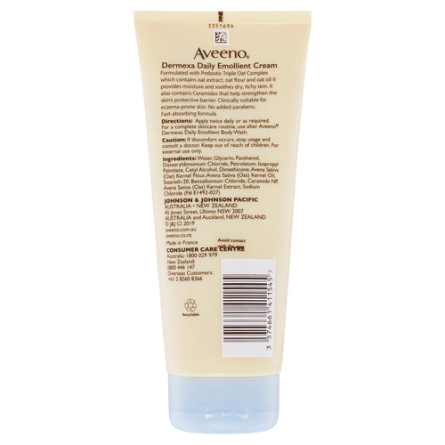 Aveeno Dermexa Daily Emollient Fragrance Free Body Cream Soothe Moisturise Dry Itchy Eczema Prone Sensitive Skin 200mL