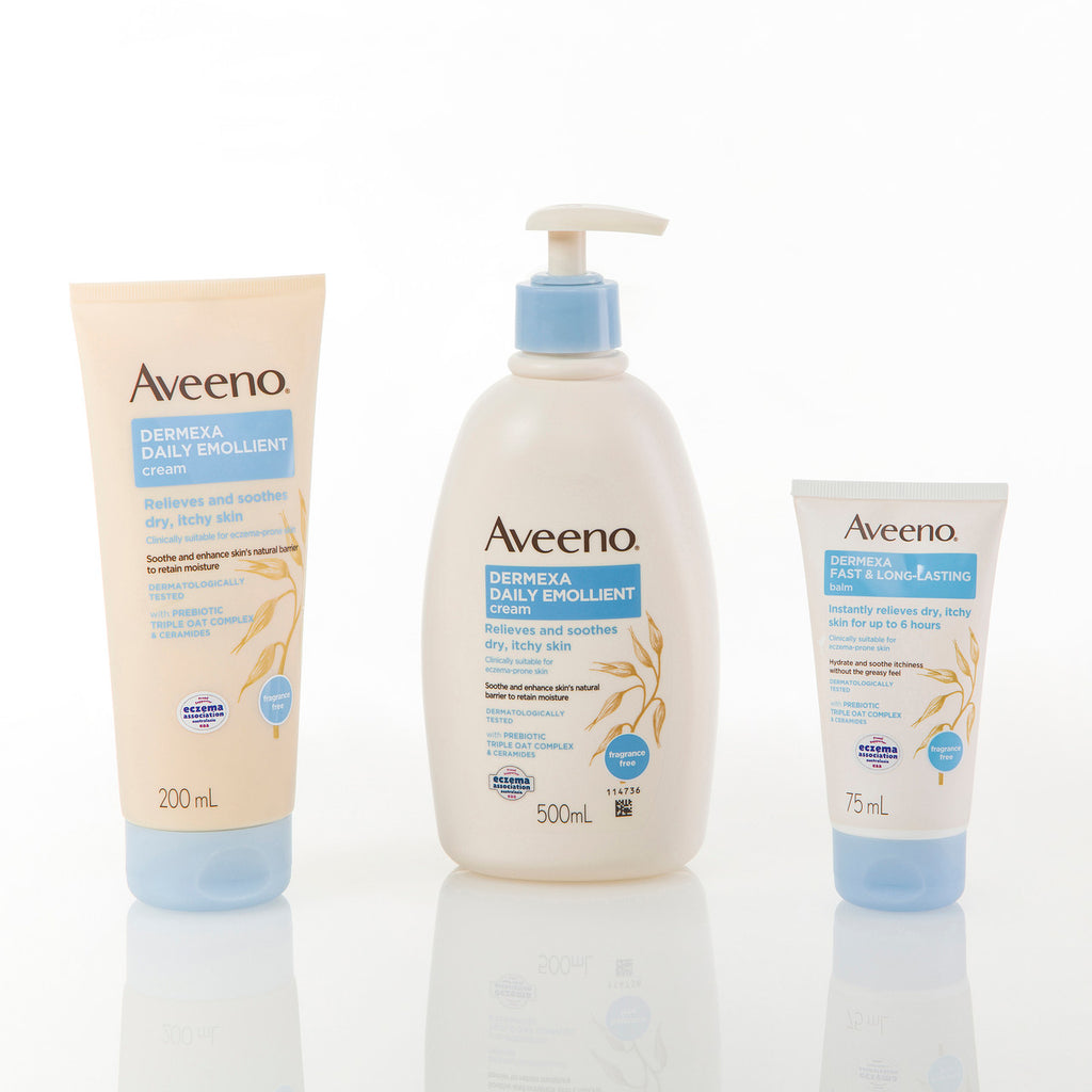 Aveeno Dermexa Fast & Long Lasting Fragrance Free Body Balm Soothe & Moisturise Dry Itchy Sensitive Eczema Prone Skin 75mL