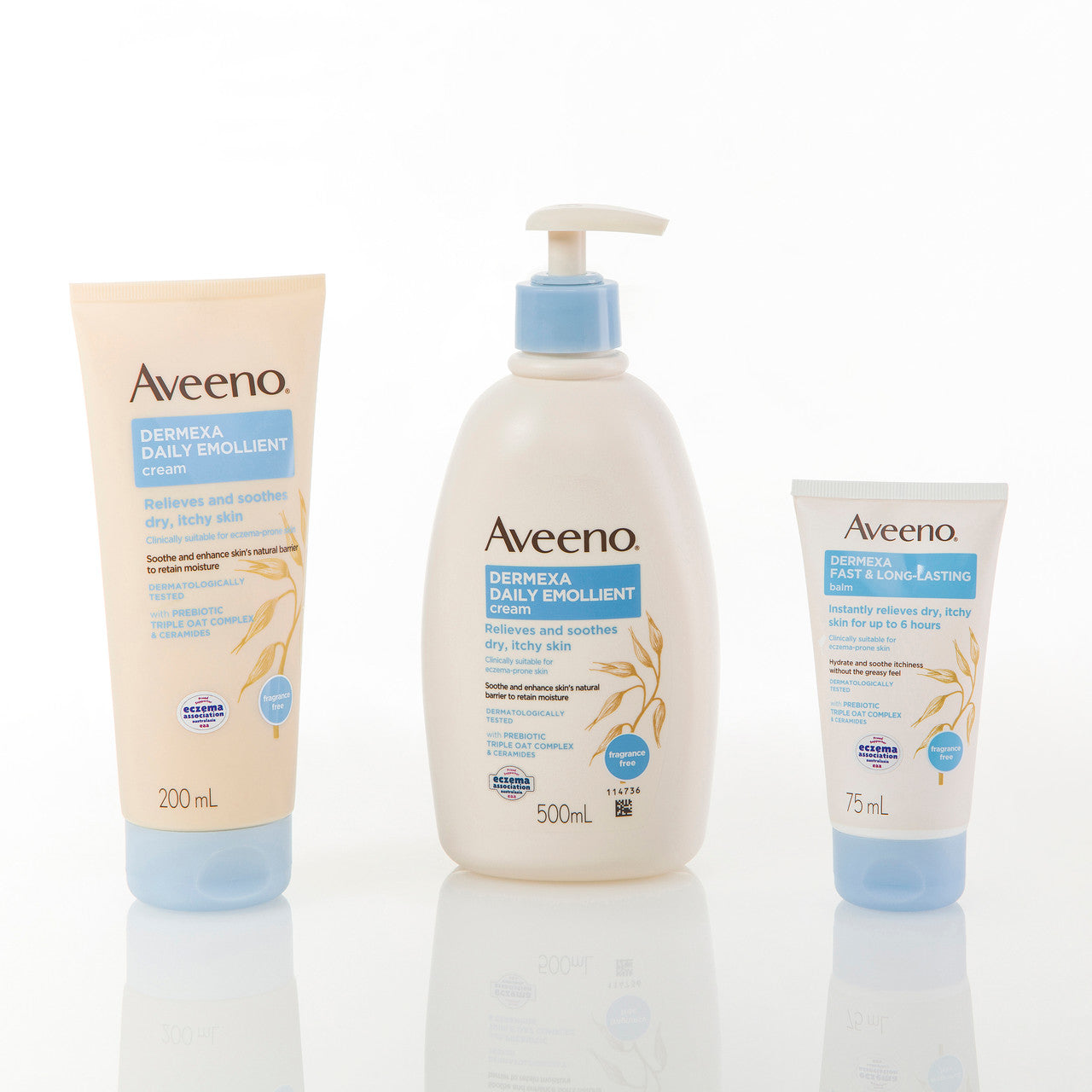 Aveeno Dermexa Fast & Long Lasting Fragrance Free Body Balm Soothe & Moisturise Dry Itchy Sensitive Eczema Prone Skin 75mL