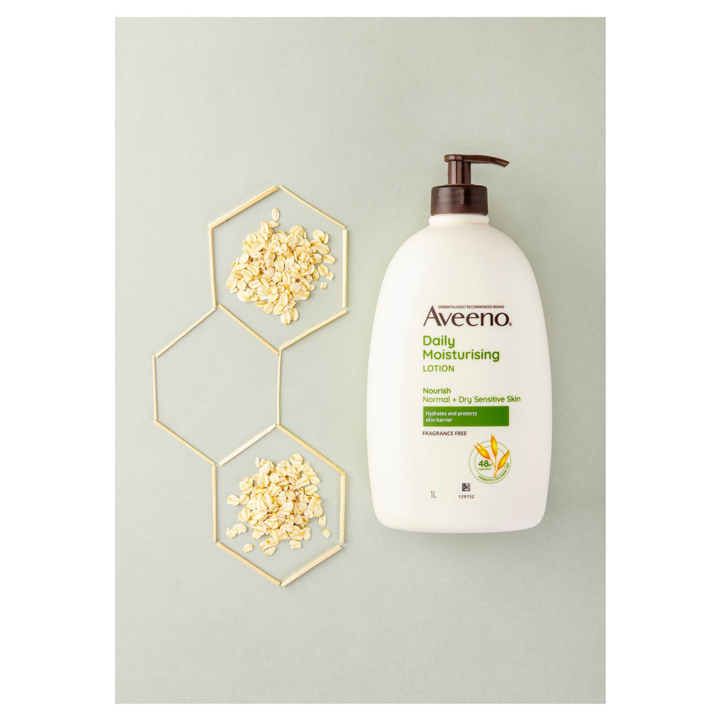 Aveeno Daily Moisturising Non-Greasy Fragrance Free Body Lotion 48-Hour Hydration Soothe Normal Dry Sensitive Skin 1L