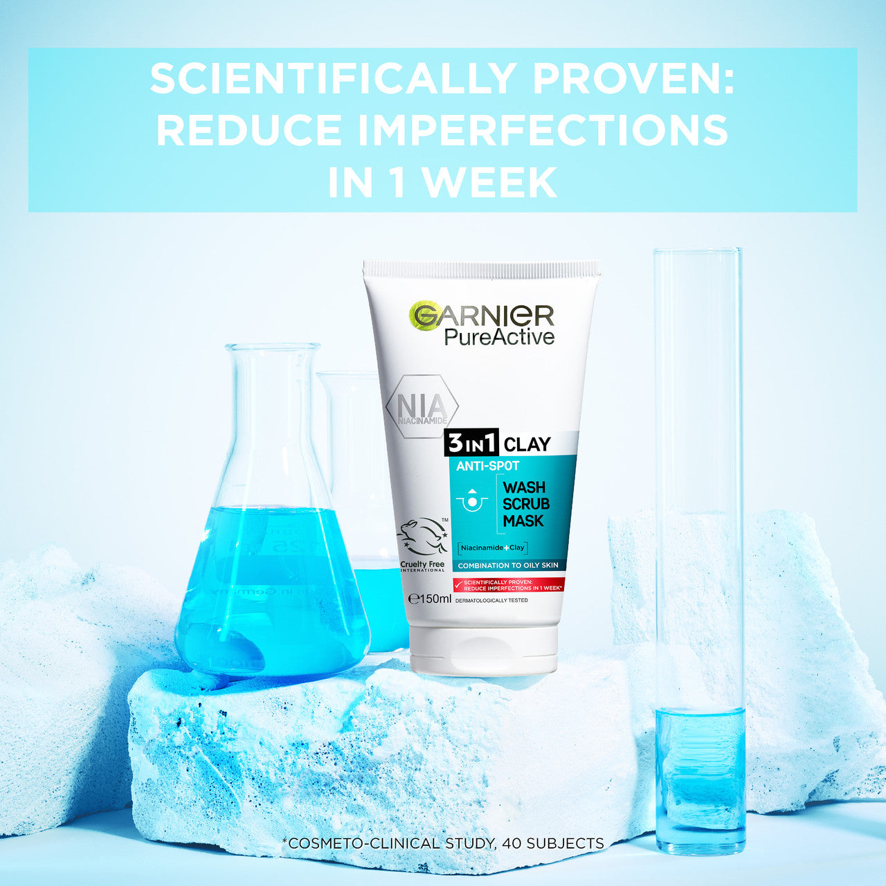 Garnier Pure Active 3 in 1 Wash, Scrub & Mask