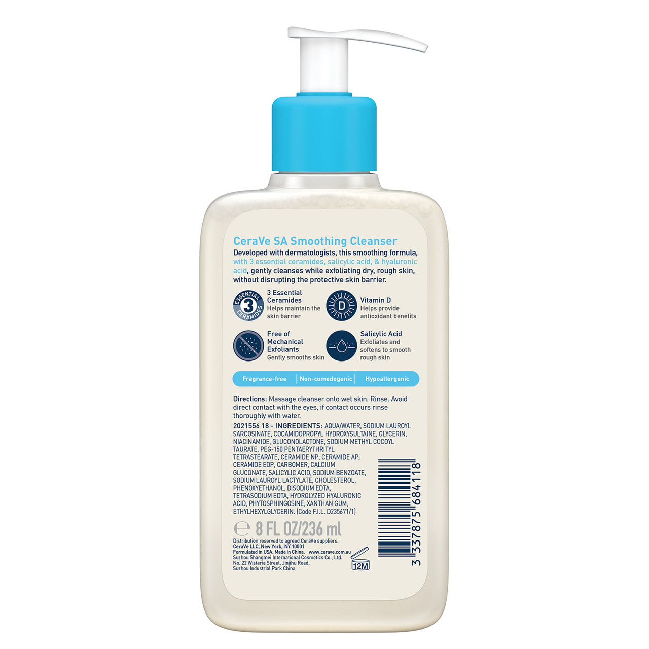 CeraVe Salicylic Acid SA Smoothing Cleanser 236ml, with Ceramides