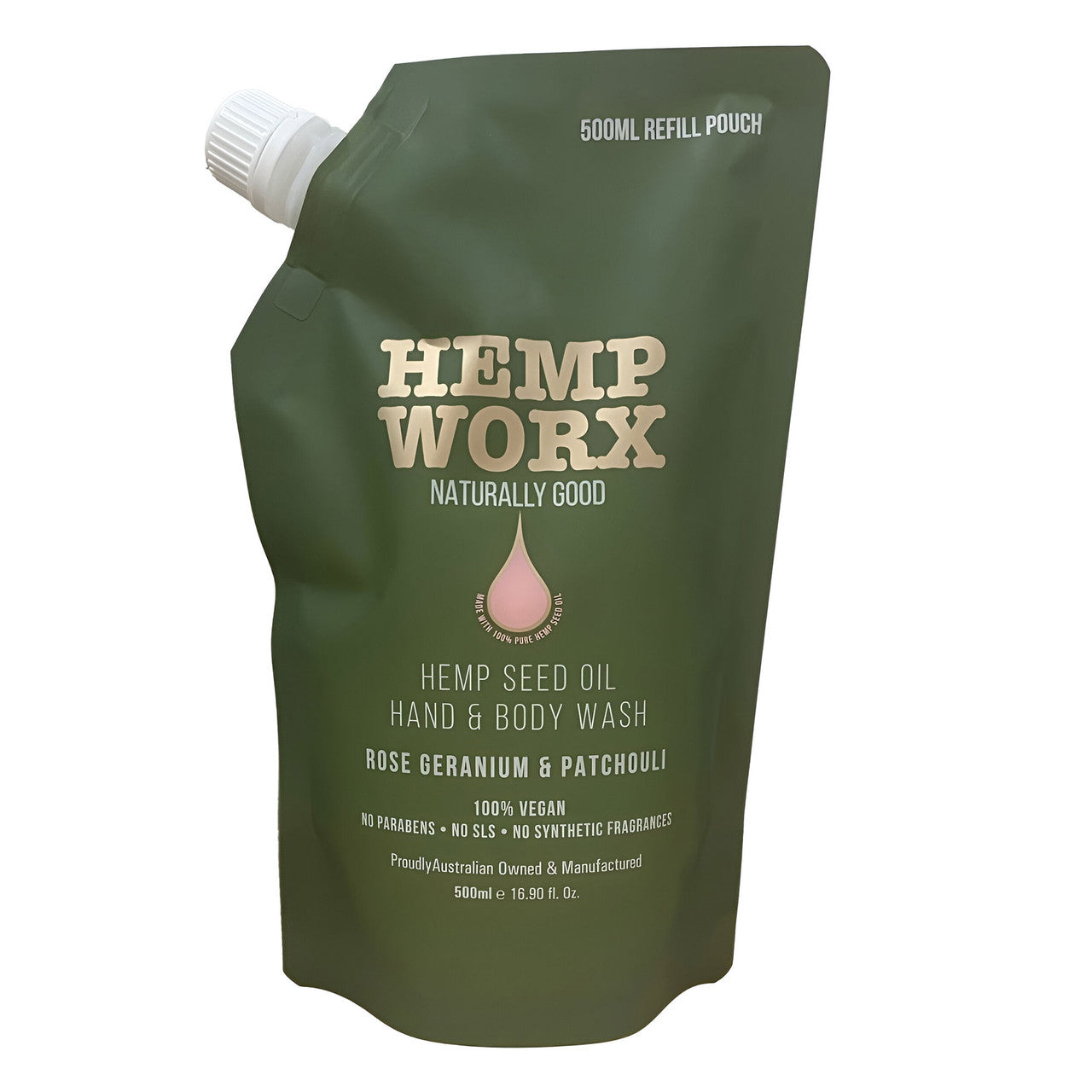 Hemp Worx Hemp Seed Oil Rose Geranium & Patchouli Body Wash Refill 500ml